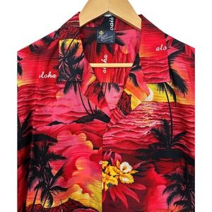 Royal Creations Mens Hawaiian Button Down Shirt Size XL Red Tropical Sun Set
